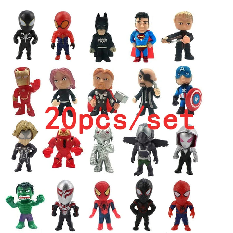 20pcs/set Marvel Avengers Hulk Thor Spider Man venom Captain Decoration action Figure Capsule Toys for kids Xmas Gift