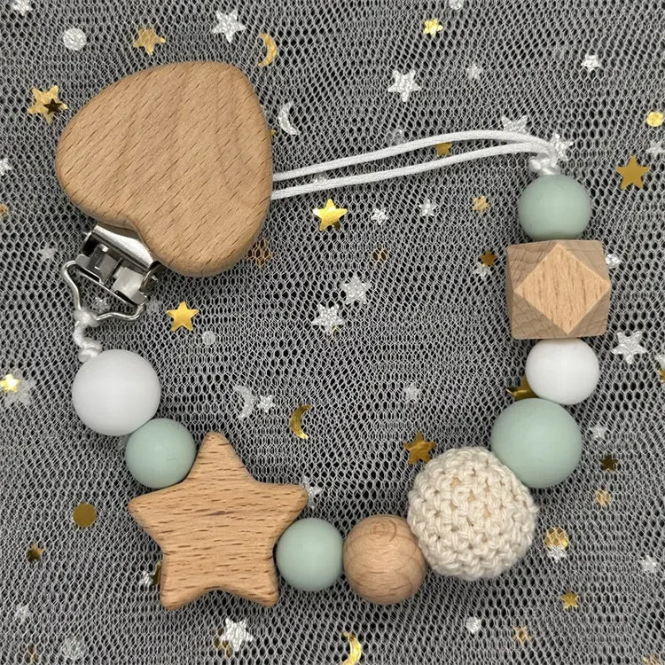 Personalized Baby Pacifier Clip Custom Name Silicone Bead Nipple Dummy Clips Engraved Infant Wooden Pacifier Holder Newborn Gift