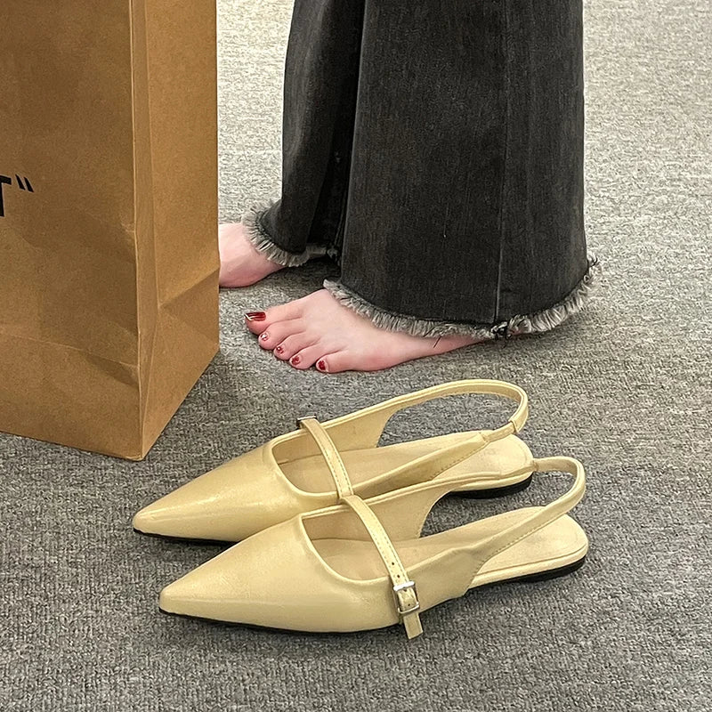 New Spring Women's French-Style Closed-Toe Sandals Luxurious Slip-On Designer Shoes Fashionable and Elegant Party Flat Sandals
