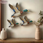 3Pcs Mallard Duck Wooden Wall Decor, Flying Duck Wall Art for Rustic Home Decoration