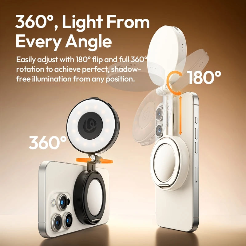 Ulanzi LM23 LED Selfie Ring Light LED Phone Fill Light Magnetic BI-Color for iPhone 17 Samsung Build-in Mirror and Phone Stand