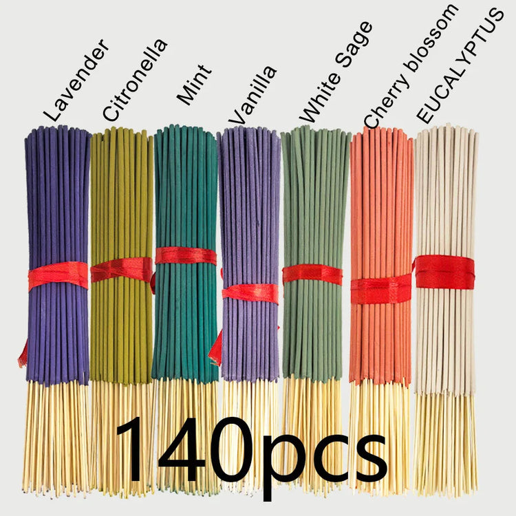 7 Sets of 140 Incense Sticks, Available in Four Seasonal Sets: Rose, Lavender, Sandalwood, Jasmine, Mint, Cherry Blossom, Herbal, and Dragon Blood Wood, with 20 Sticks in Each Pack, Suitable for Home Use, Office, Yoga, Medita