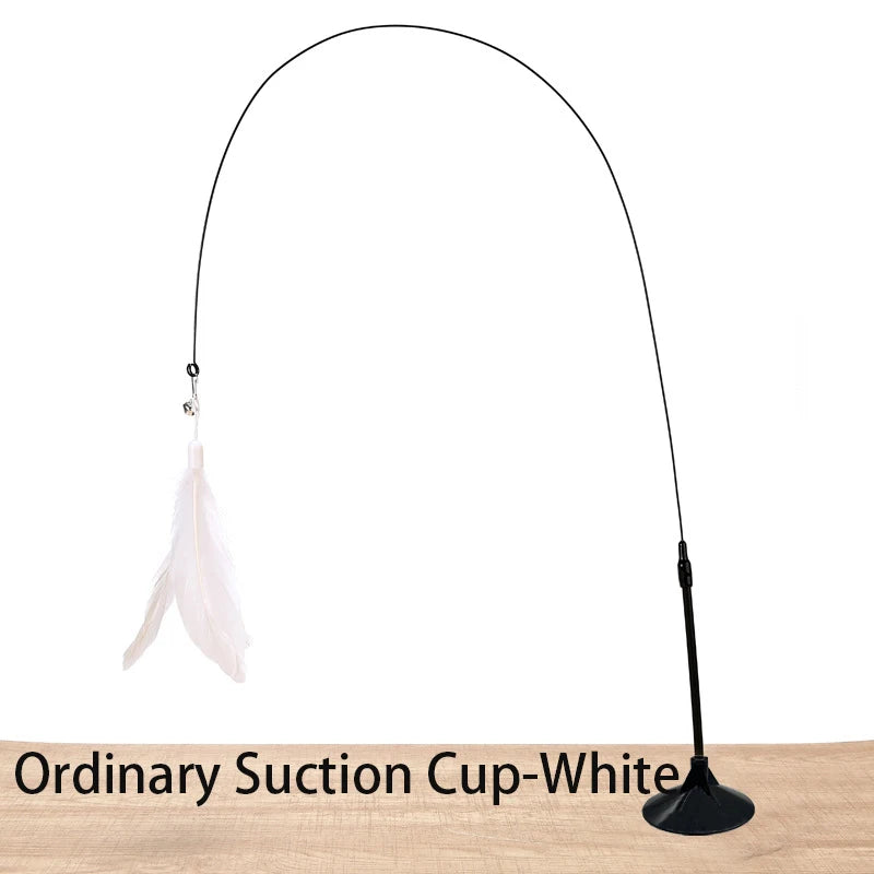 Interactive Cat Toy Handfree Cat Stick Kitten Playing Teaser Wand Toy Suction Cup Feather Wand Pet Supplies Simulation Feather