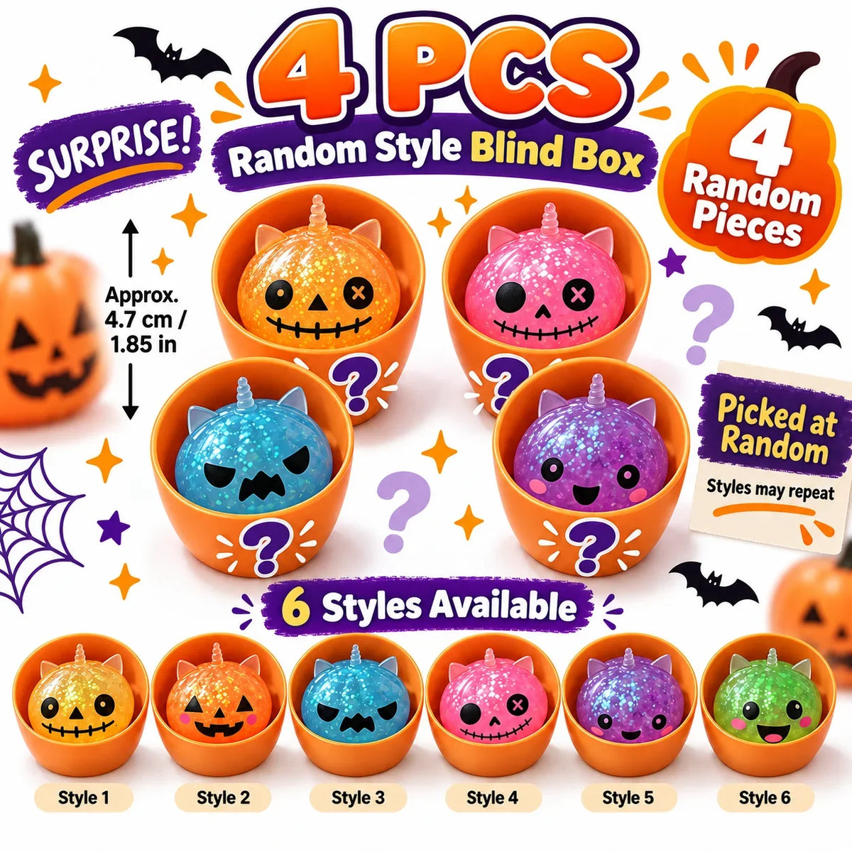 1-5PCS Halloween Dumpling Squishy Mystery Box Unicorn Ears Slow Rebound Squeeze Fidget Sensory Stress Relief Novelty Gift