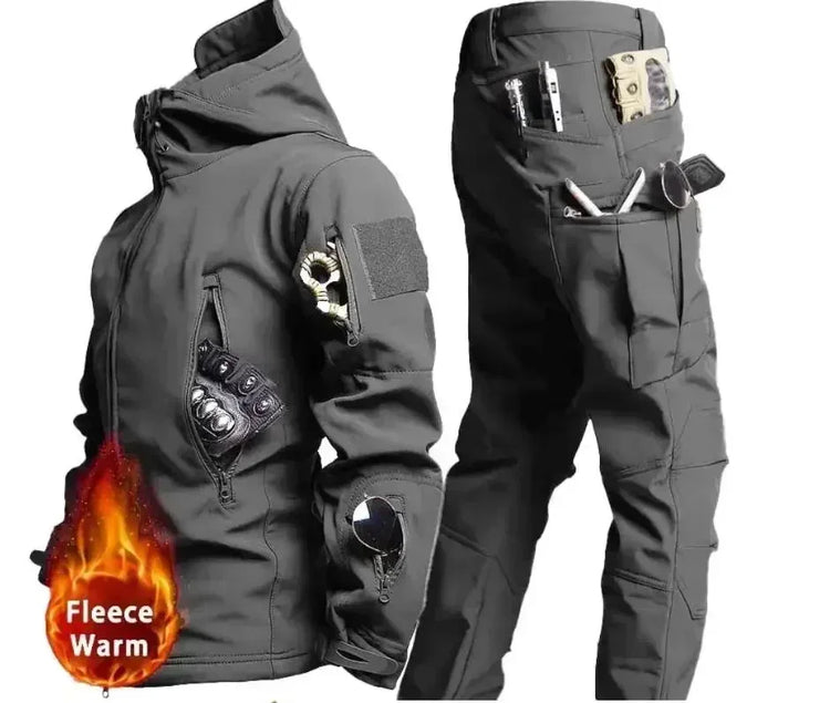 Winter Soft Shell Mens Tactical Set Outdoor Windproof Waterproof Warm Combat Suit Multi Pocket Thickened Camo Hunting Uniform