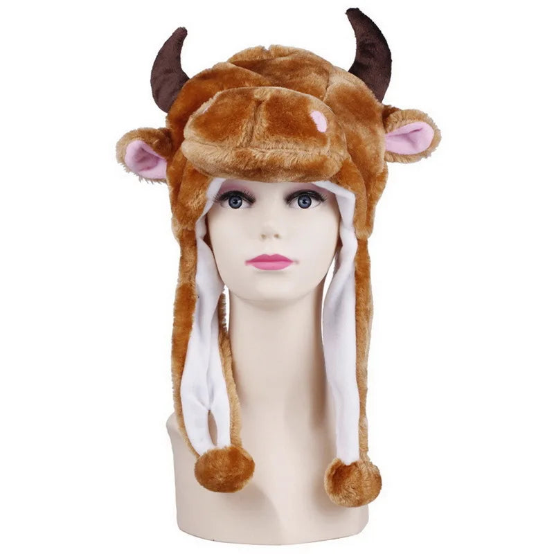 Fashionable Children's Winter Hat Plush Tiger Head Design Scarf Neck Protection Halloween Performance Cap Kids Warm Cozy Hat