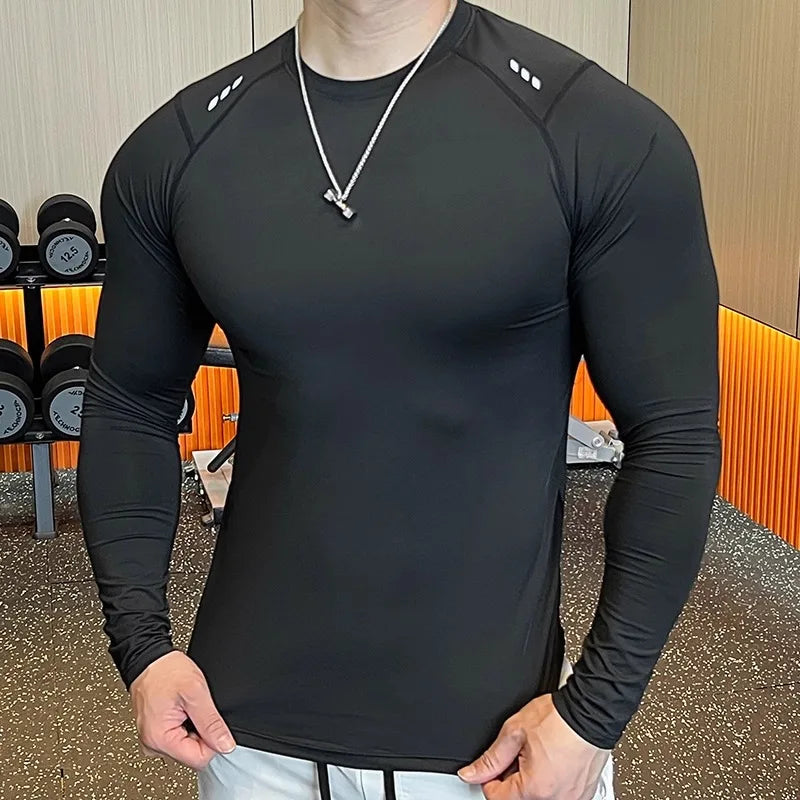 Men Compression Running T-shirt Fitness Tight Long Sleeve Sport Shirts Training Jogging Tops Dry Fit Undershirt Gym Sportswear
