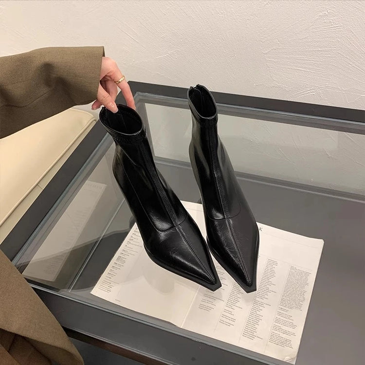 2025 New Women's Ankle Boots Sexy Pointed Toe Woman Short Boots Fashion Causal Ladies Thin High Heel Boots Solid Color Stiletto