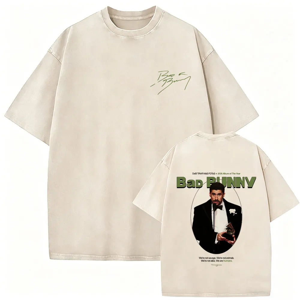 Rapper Bad Bunny Vintage Washed T Shirts Fans Gift Debi Tirar Mas Fotos DTMF Merch T-shirt Men's Women Hip Hop Fashion T-shirts