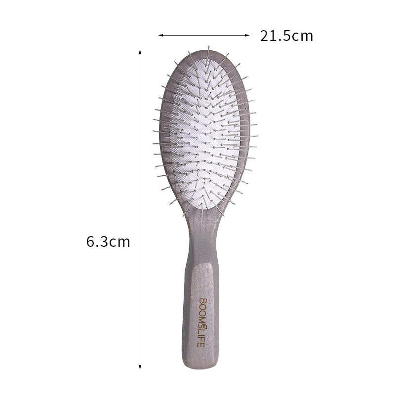 BOOMSLIFE Personalized Logo Metal Needle Wood Hair Brush For Women Hair Detangling Metal Pin Comb Massage Scalp Hair Comb
