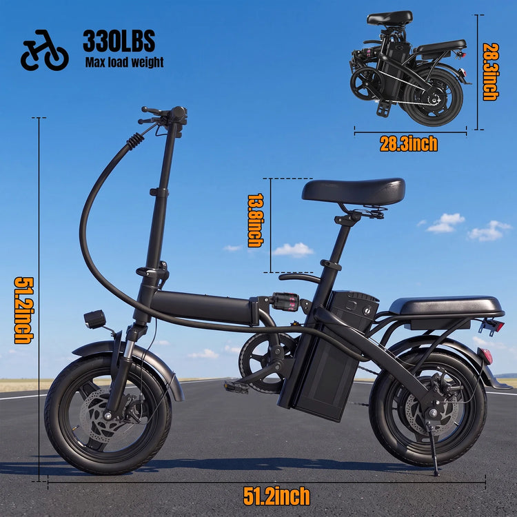 560W Electric Bikes for Adult,24MPH,14inch Folding Electric Bike,48V10.4AH Removable Battery,Multi-Shock Absorption Electric Bicycle