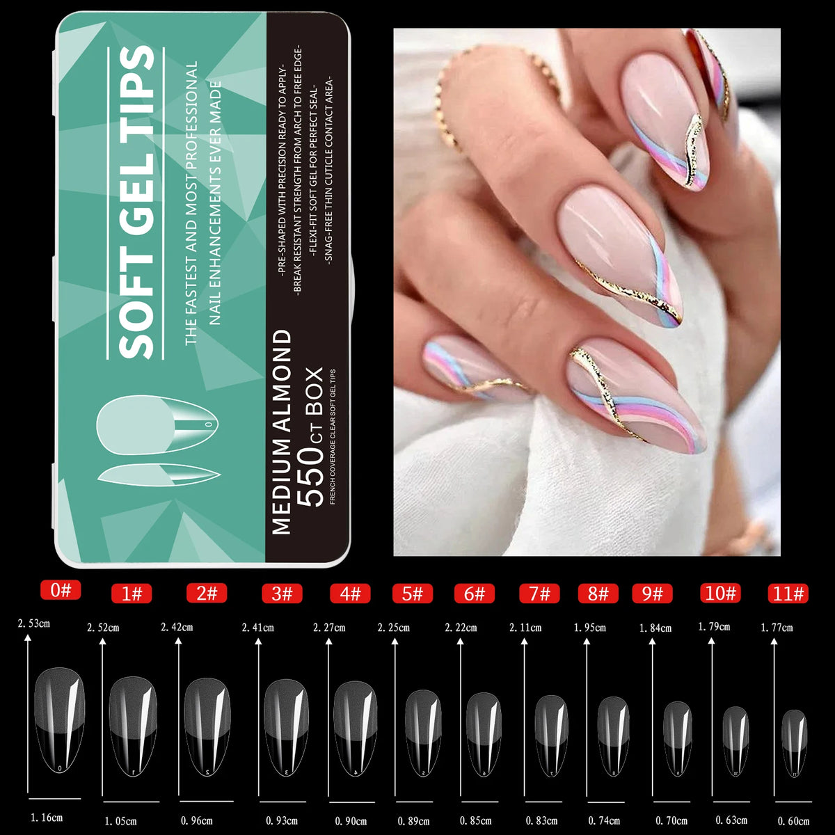 550pcs Soft Gel Nail Tips Medium Short Almond Coffin Stiletto Full Cover  Press on Nails Half Matte Acrylic DIY Extension Tools