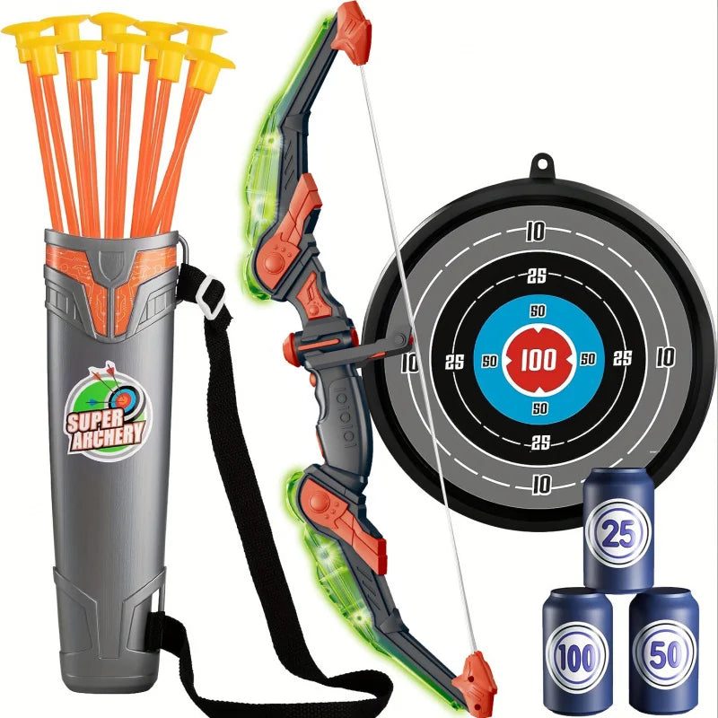 LED Light Up Bow and Arrow Set for Kids, 10 Suction Cup Arrows with Target & Quiver, Ages 4-14 Boys and Girls Toys