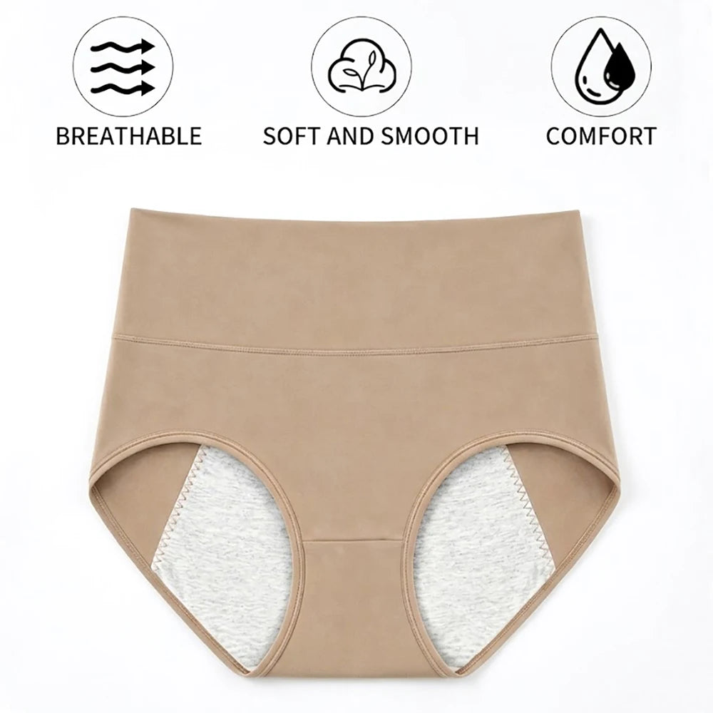 Women's Period Panties High-Waist Cotton Leak-Proof Underwear Girls Breathable Soft Maillard Solid Color Female Briefs Lingerie