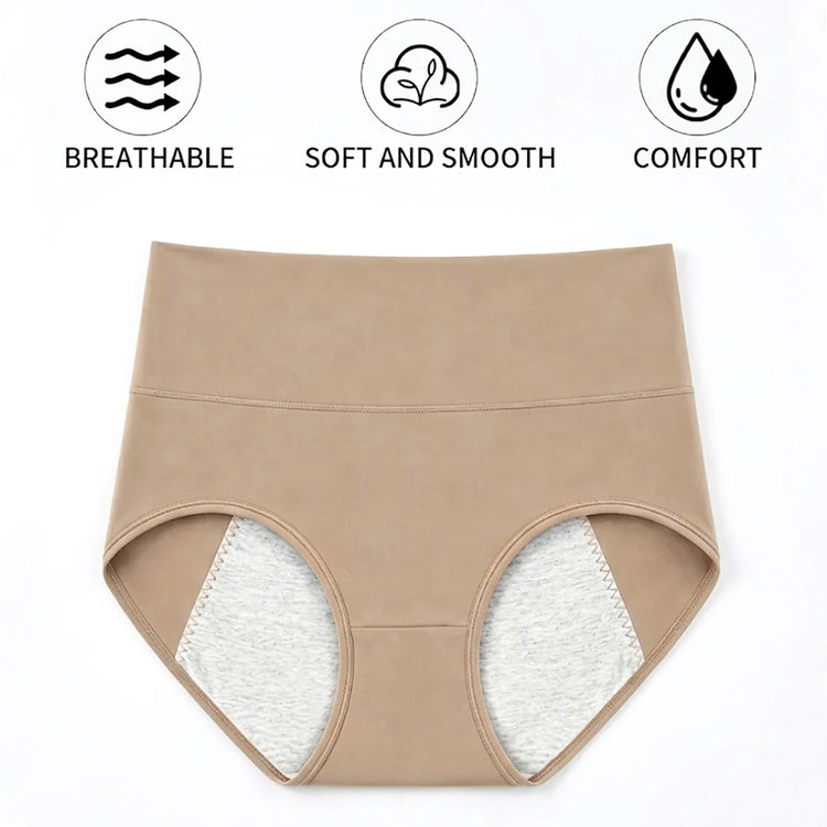 Women's Period Panties High-Waist Cotton Leak-Proof Underwear Girls Breathable Soft Maillard Solid Color Female Briefs Lingerie
