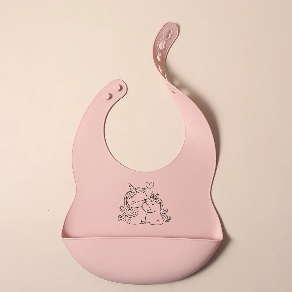 Custom Silicone Baby Bib with Name & Cartoon Print Pattern Food-Grade Solid Feeding Bib DZ13
