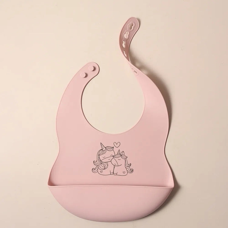 Custom Silicone Baby Bib with Name & Cartoon Print Pattern Food-Grade Solid Feeding Bib DZ13