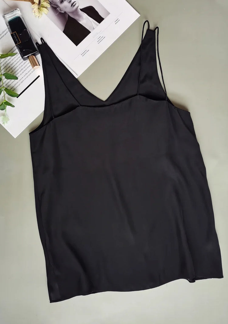 BirdTree 100% Silk Minimalist Sling, Women's Three Color Double Layer Silk, V-Neck INS Style Tank Top, 2026 Summer New T41576QC
