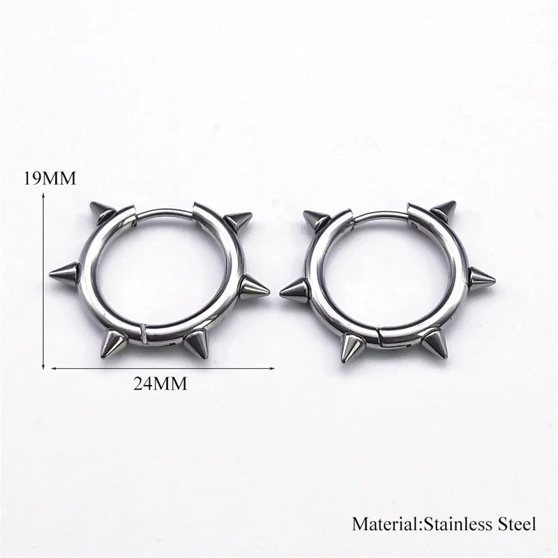 Punk Spike Rivet Hoop Earrings For Women Men Ear Studs Stainless Steel Gothic Hip Hop European and American Earring Jewelry Gift