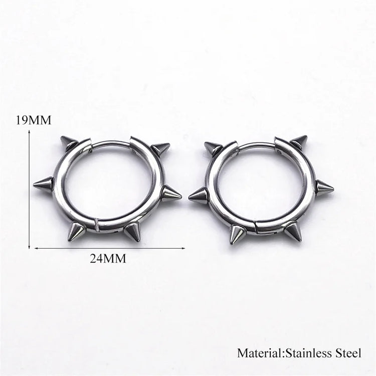 Punk Spike Rivet Hoop Earrings For Women Men Ear Studs Stainless Steel Gothic Hip Hop European and American Earring Jewelry Gift