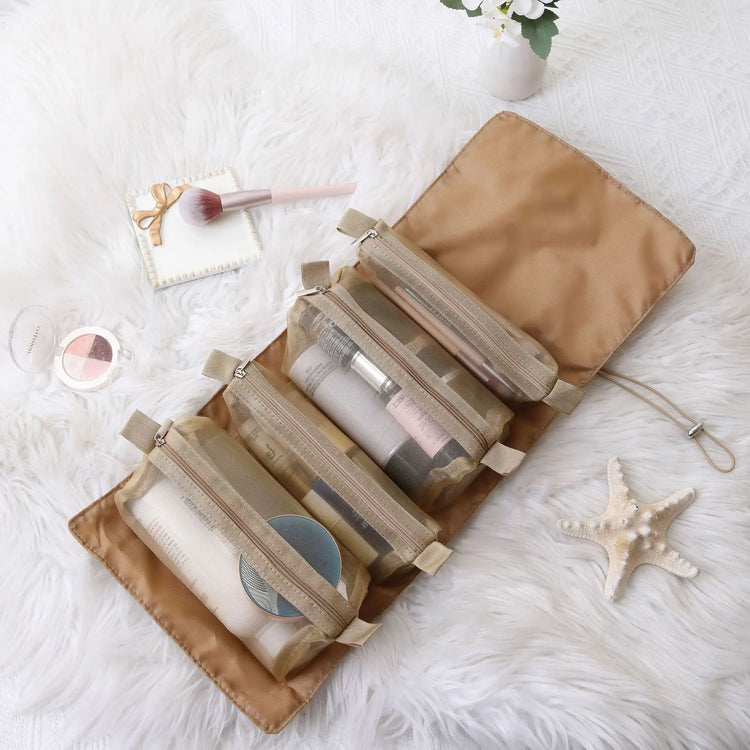 4-in-1 Removable Makeup Bag Foldable Travel Cosmetic Organizer Waterproof Nylon Multi Pocket Toiletry Storage Bag