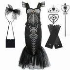 New Skeleton Little Mermaid Halloween Horror Costume Ariel Princess Costume Kids Birthday Party Prom Dress For Girls