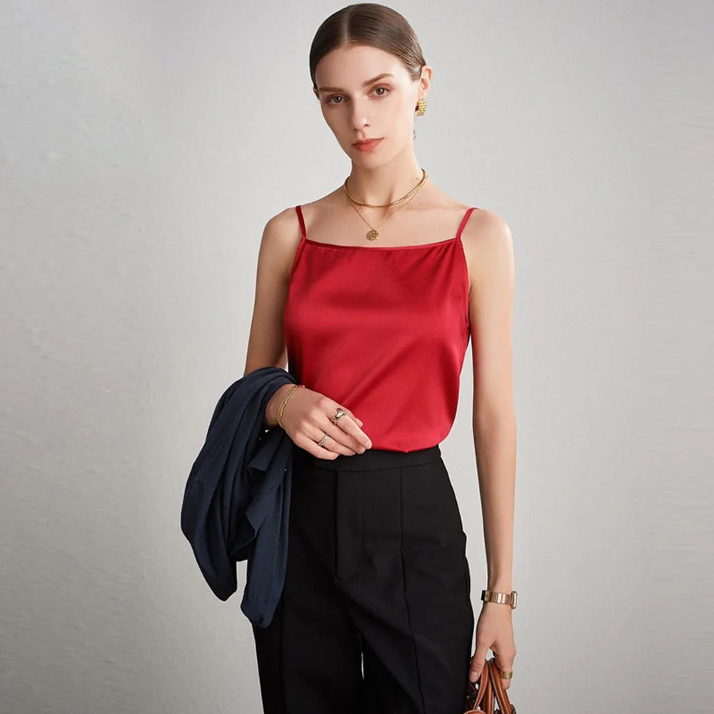 Basic Womens Mulberry Silk Tank Tops for Ladies Real Silk Camisole with Adjustable Straps