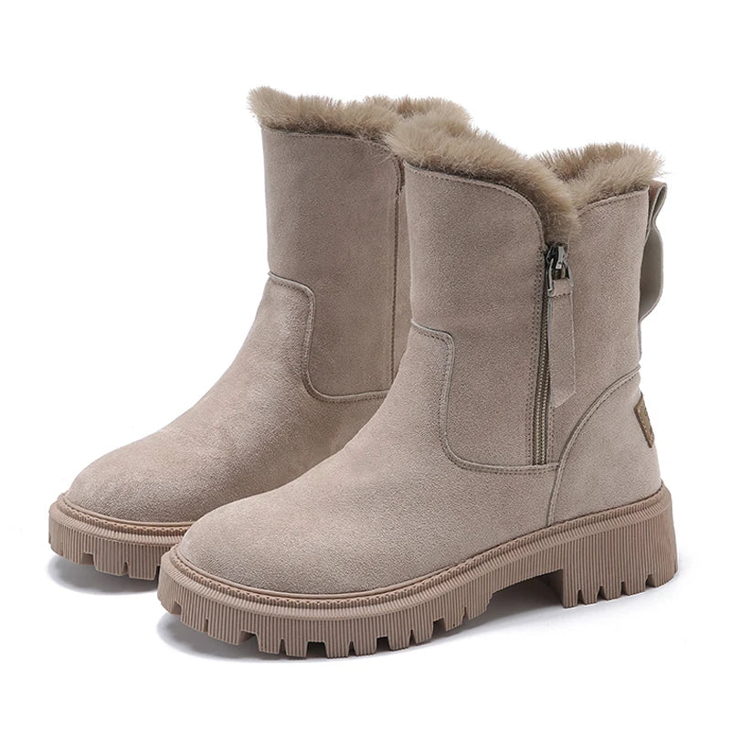 NEW Snow Boots Women Winter Warm Fashion Designer Platform Boots Non-slip Short Plush Flats Suede Shoes Mujer