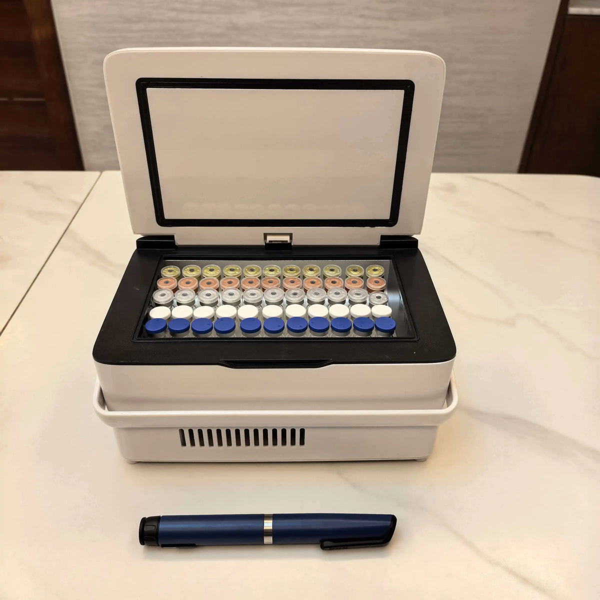 7800mAh 3ml 55 Vials Travel Cooler Peptide Fridge Mini Cosmetic Fridge 0-18 Degrees Medical Freezer Smart Peptide Refrigerators