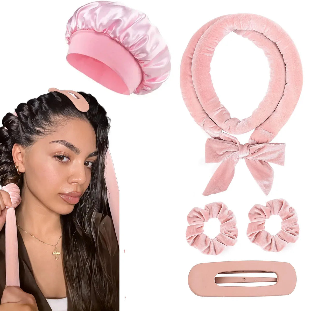 No Heat Hair Rollers Heatless Curling Rod Headband Soft Hair Curler Satin Curlers Curls Sleeping Bonnet Night Cap Styling Tools