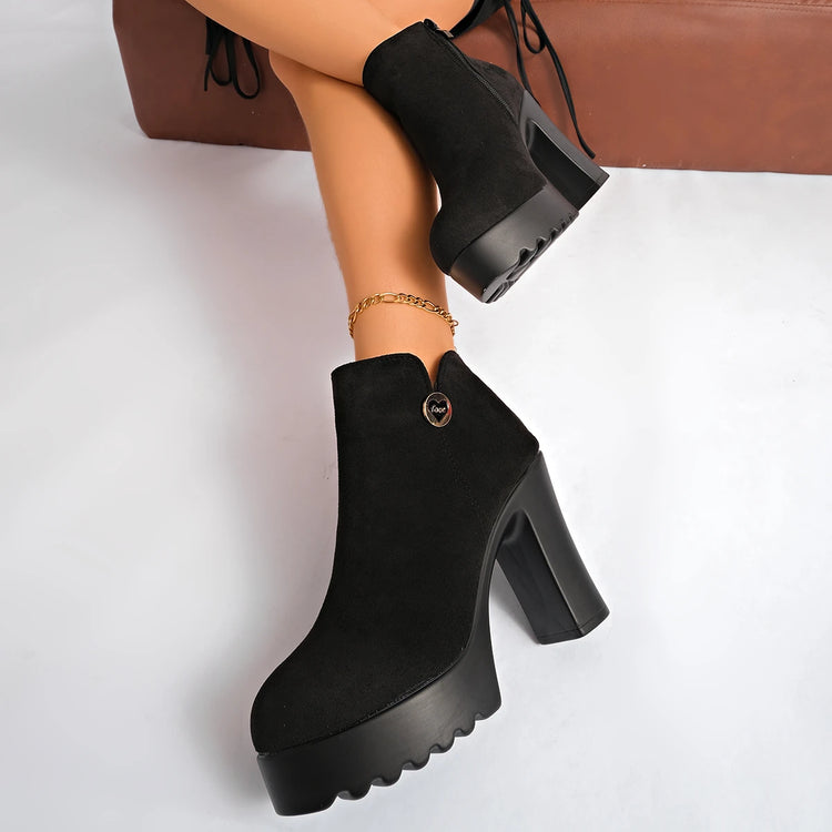 Fashionable New Round Toe Suede Comfortable High Heels Anti Slip Short Boots Sexy Elegant Winter Casual Riding Boots for Women