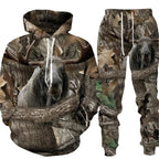 Men's Camouflage Hunting Animal Tracksuit Outfits 3D Wolf Print Hoodies 2-Piece Autumn/Winter Outdoor Sweatshirts Sweatpants Set