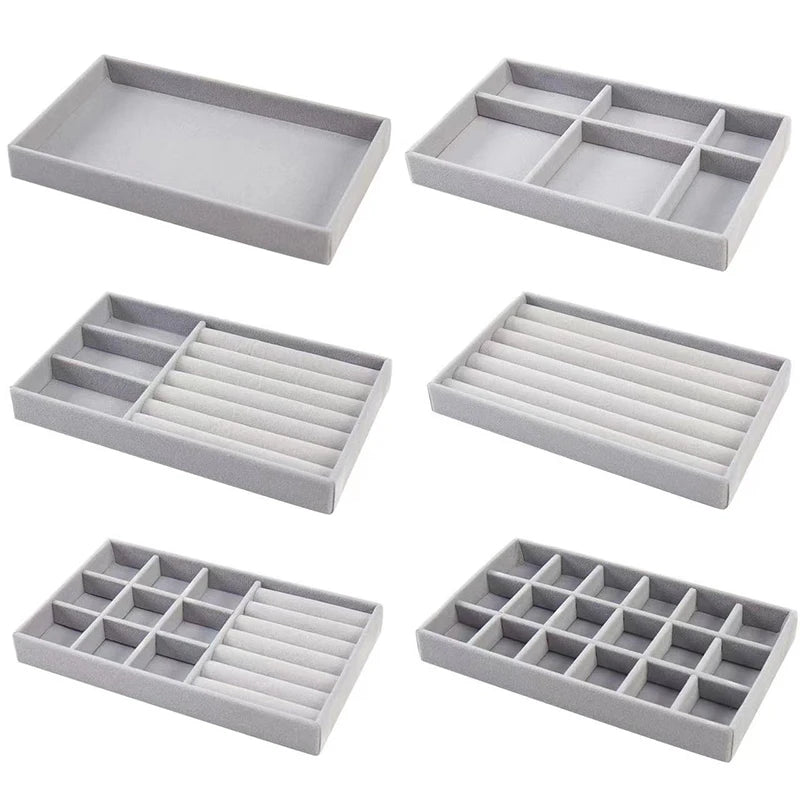 New Jewelry Organizer Velvet Jewelry Storage Tray Display Ring Bracelet Necklace Storage Box Showcase Drawer Organizer Trays