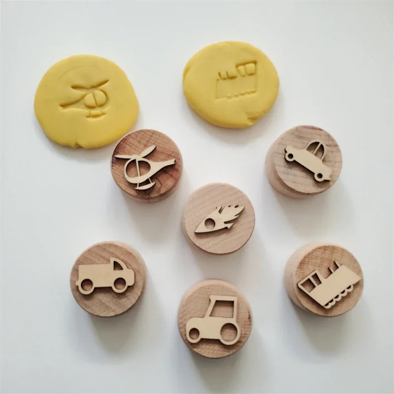 Kids Montessori Wooden Play Dough Stampers Tools Weather Insect Nature Stamps Playdough Fun Activity for Children Sensory Toys