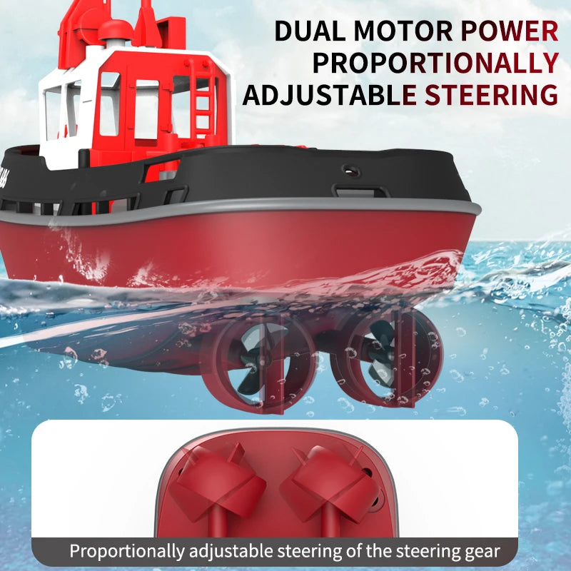 JIKEFUN 686 Rc Boat 2.4G 1/72 Powerful Dual Motor Long Range Wireless Electric Remote Control Tugboat Model  Toys Birthday Gifts