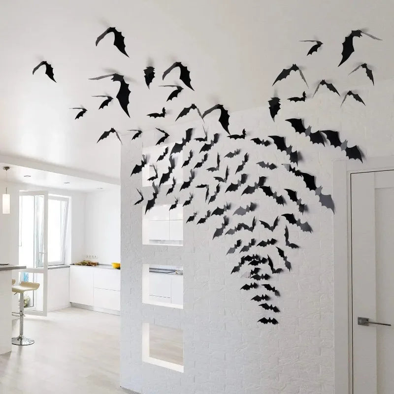3D Bat Decor Halloween Purple Light/No Light Wall Sticker Bat Night Light for Halloween Party Scare Decoration Festive Supplies