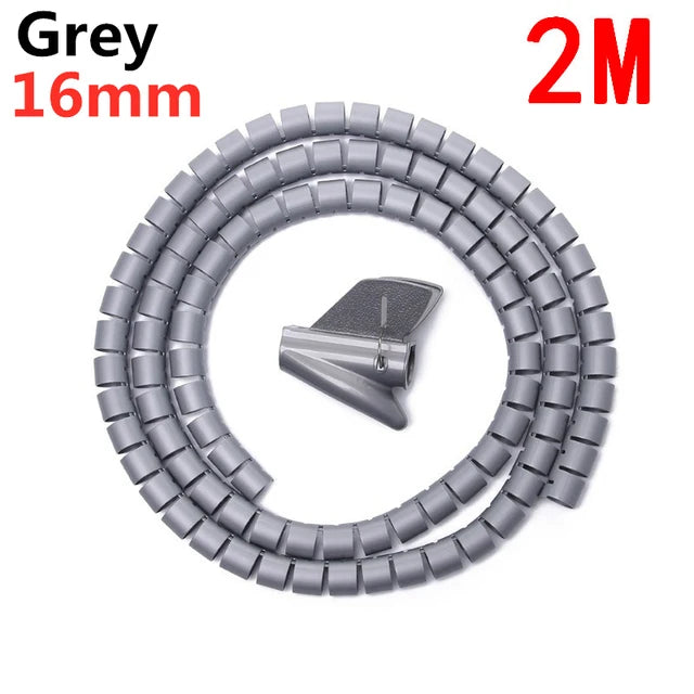 2M/1M Flexible Spiral Cable Wire Protector Cable Organizer Computer Cord Protective Tube Clip Organizer Management Tools 16/10mm