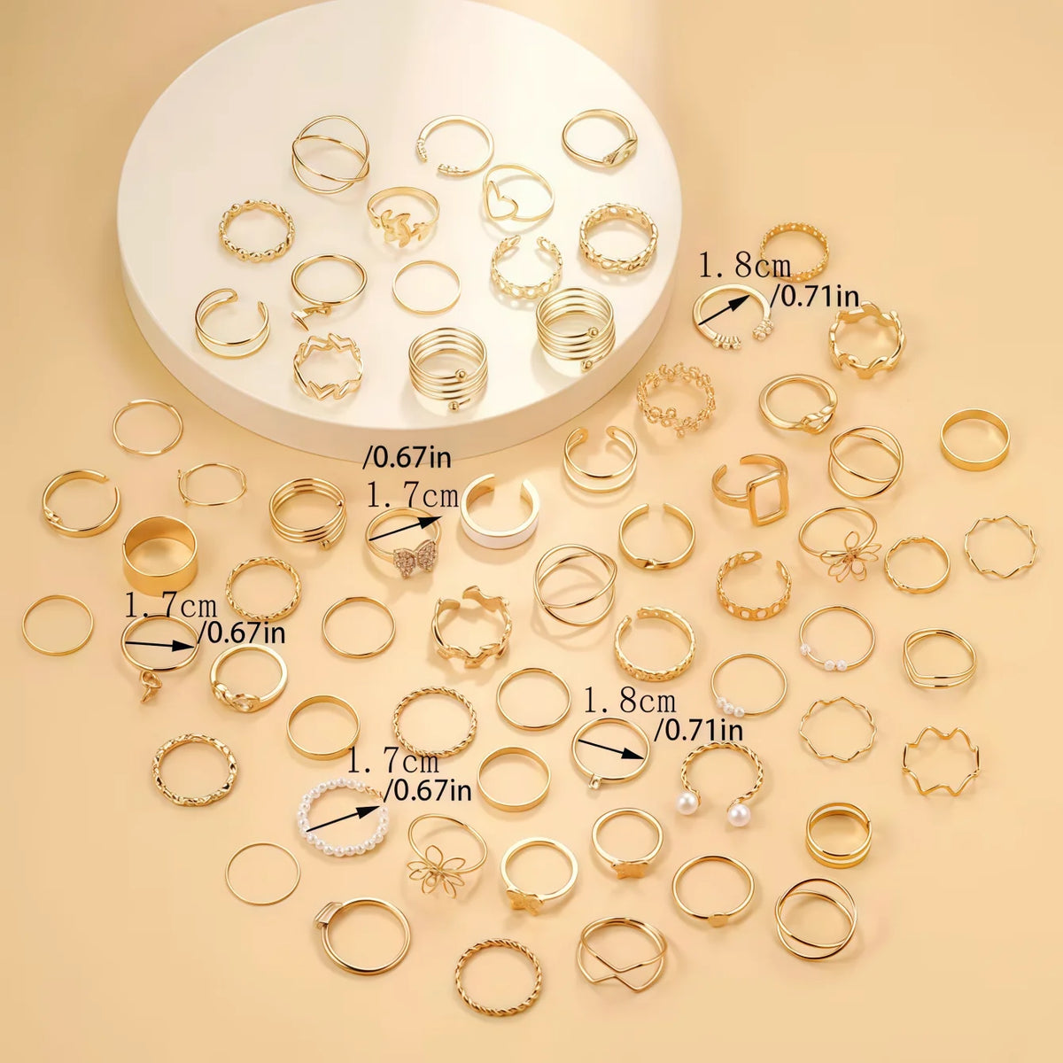 12/24/36/48Pieces Fashion Rhinestone Hollow Rings Set For Women Mix Style Simple Trendy Flowers Heart Daily Jewelry Party Gifts