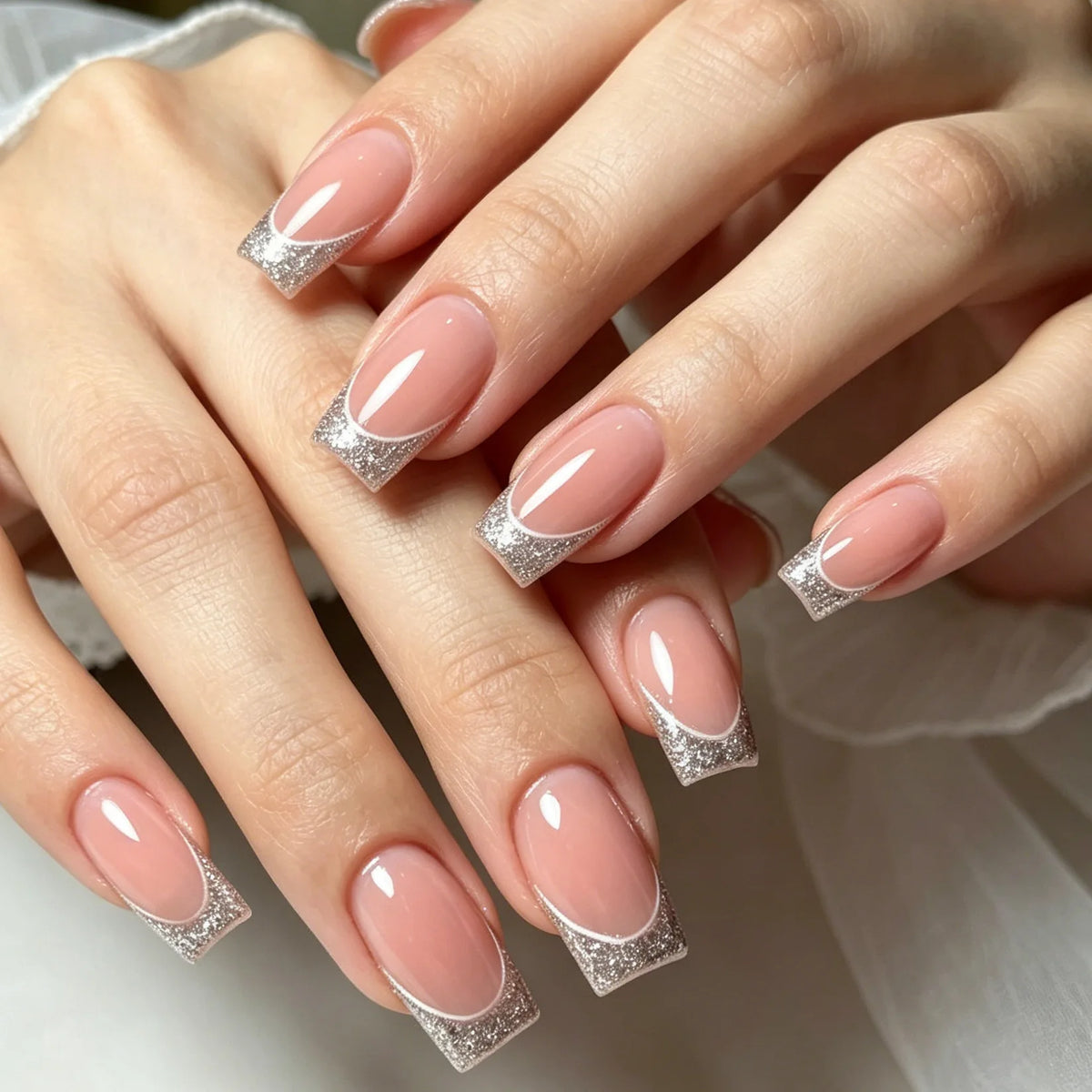 White French Press on Nails 3D Bowknot Fake Nails Tips Full Cover Wearable False Nails for Women and Girls DIY Manicure 24Pcs