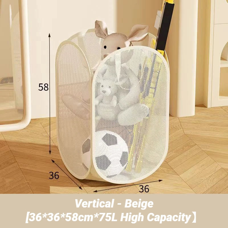 Foldable Mesh Toy Storage Basket, Large Breathable Laundry Hamper With Handles Vertical & Horizontal Dual Styles Kids