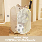 Foldable Mesh Toy Storage Basket, Large Breathable Laundry Hamper With Handles Vertical & Horizontal Dual Styles Kids