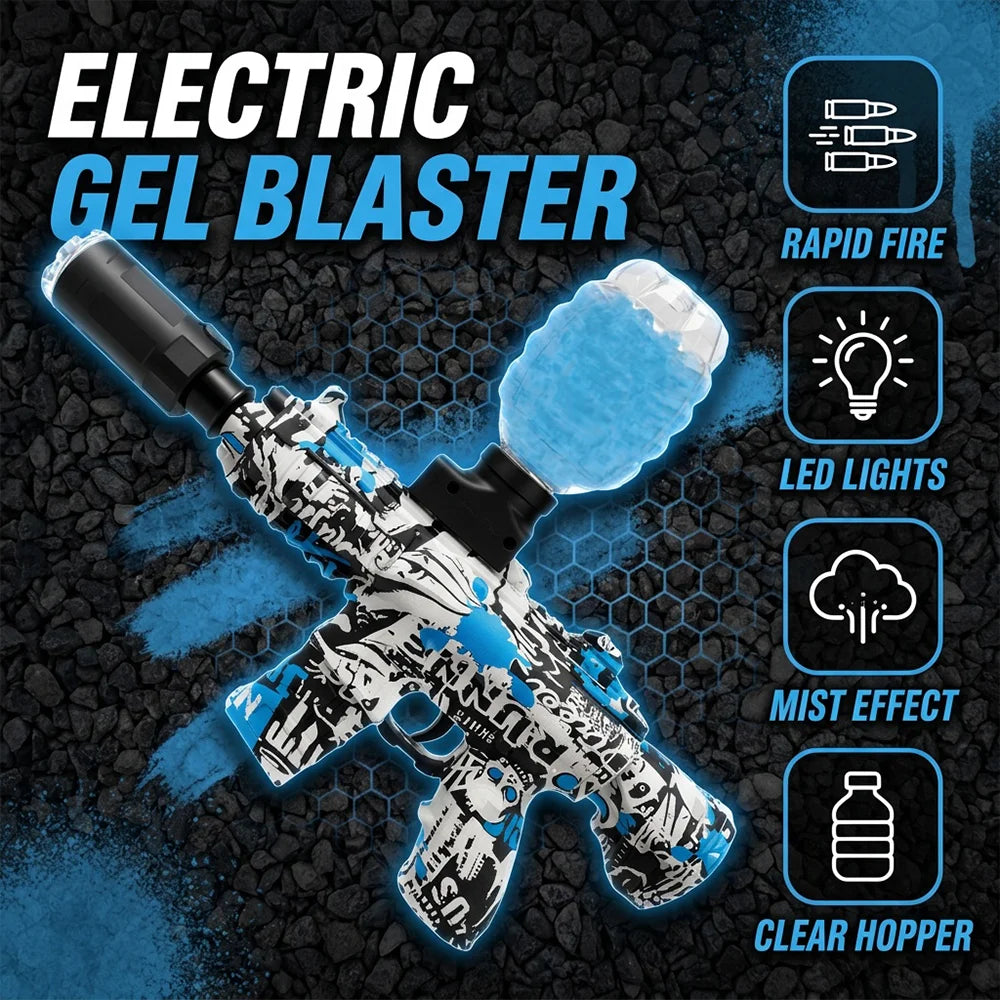 Graffiti Electric Gel Ball Blaster Toy, LED Glow & Cool Mist Effect Auto Gel Blaster, Rapid Shooting Game for Backyard Outdoor Team Activity, Rechargeable Gel Blaster with Hopper, Gift for Teen Hobbyist