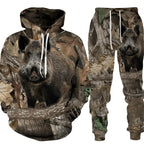 Men's Camouflage Hunting Animal Tracksuit Outfits 3D Wolf Print Hoodies 2-Piece Autumn/Winter Outdoor Sweatshirts Sweatpants Set