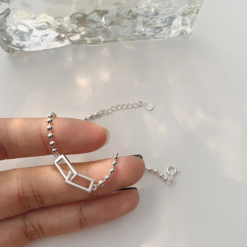Silver Geometric Square Round Bead Bracelet For Women Personality Temperament Simple Hand Jewelry Party
