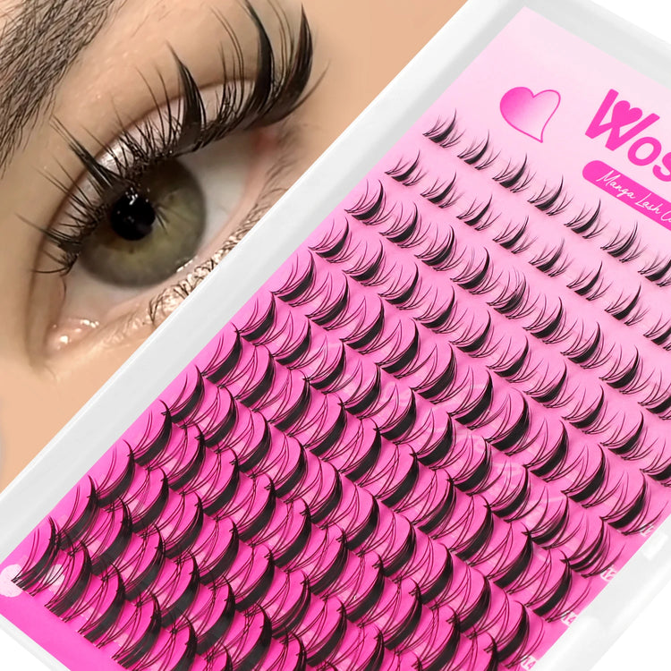WOSHEER Lash Clusters Manga Lash Clusters Kit Clear Fairy Eyelash Clusters Wet-Look Spiky Anime Lashes Individual Lashes