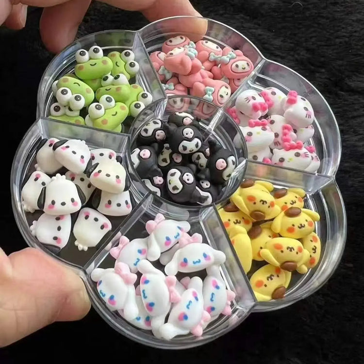 50Pcs Leopard Sanrio 3D Resin Nail Charms Mixed Kuromi My Melody Kitty Nail Parts DIY Manicure Decor Accessories