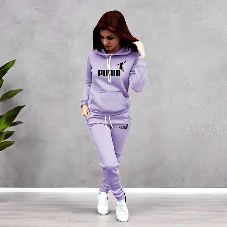Autumn Winter Daily Casual Sporty Hoody Outfit Women's Jogger Set Hoodies and Sweatpants Female Home Outdoor Comfort Sportswear