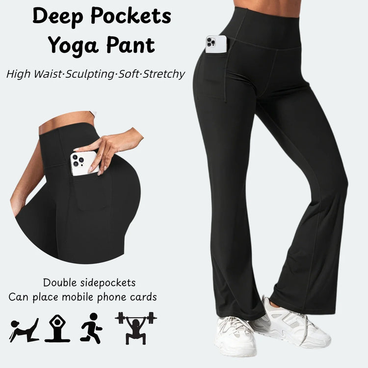 Women High Waist Flare Yoga Pants with Pockets Soft Stretchy Workout Leggings, Casual Athletic Bootcut Pants for Gym Daily Wear