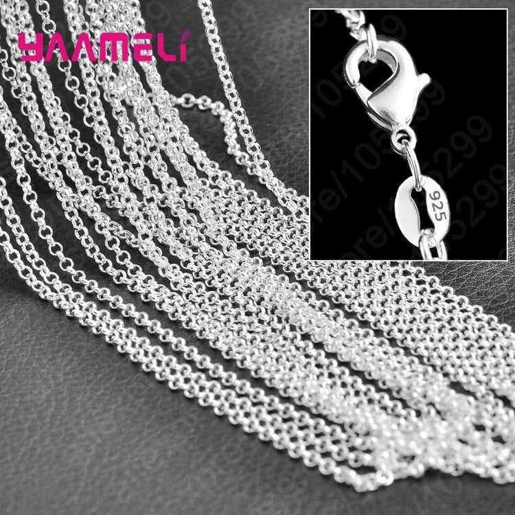 10PCS Wholesale Pure 925 Sterling Silver Charm Link Chain Necklace Jewelry with Strong Smooth Lobster Clasps 16-30 Inches