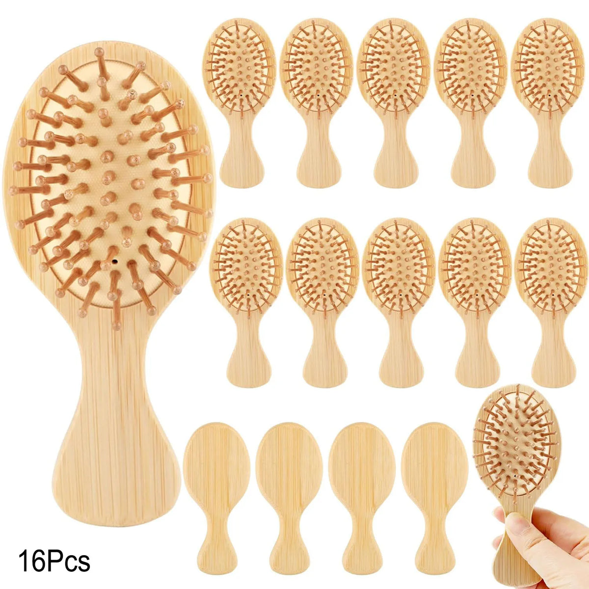 16/10Pcs Mini Bamboo Hair Brushes Scalp Massage Detangling, Travel Small Round Hair Brush Round-tipped Wooden Paddle Comb